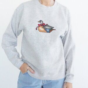 Vintage Hanes Gray Mallard Duck Embroidered Graphic Sweatshirt Outdoors L